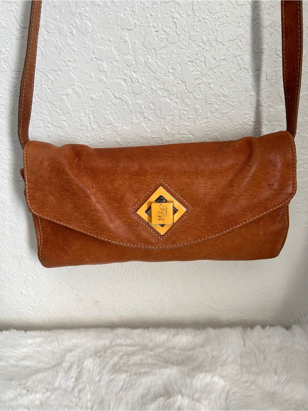 Ted Baker Tan Leather Crossbody Bag with Yellow Accent